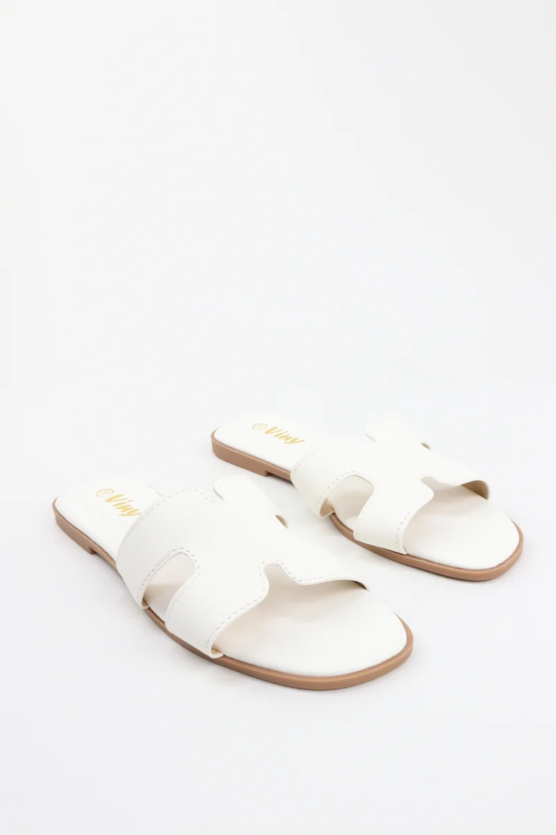 Viny VINY Women's Flat Slide Sandals – Elegant Open Toe Slip-On Slippers, Casual Comfort Summer Sandals, Lightweight Everyday Fashion Slides for Ladies (Black, White, Beige, Pink, Brown, Burgundy, Silver, Blue)