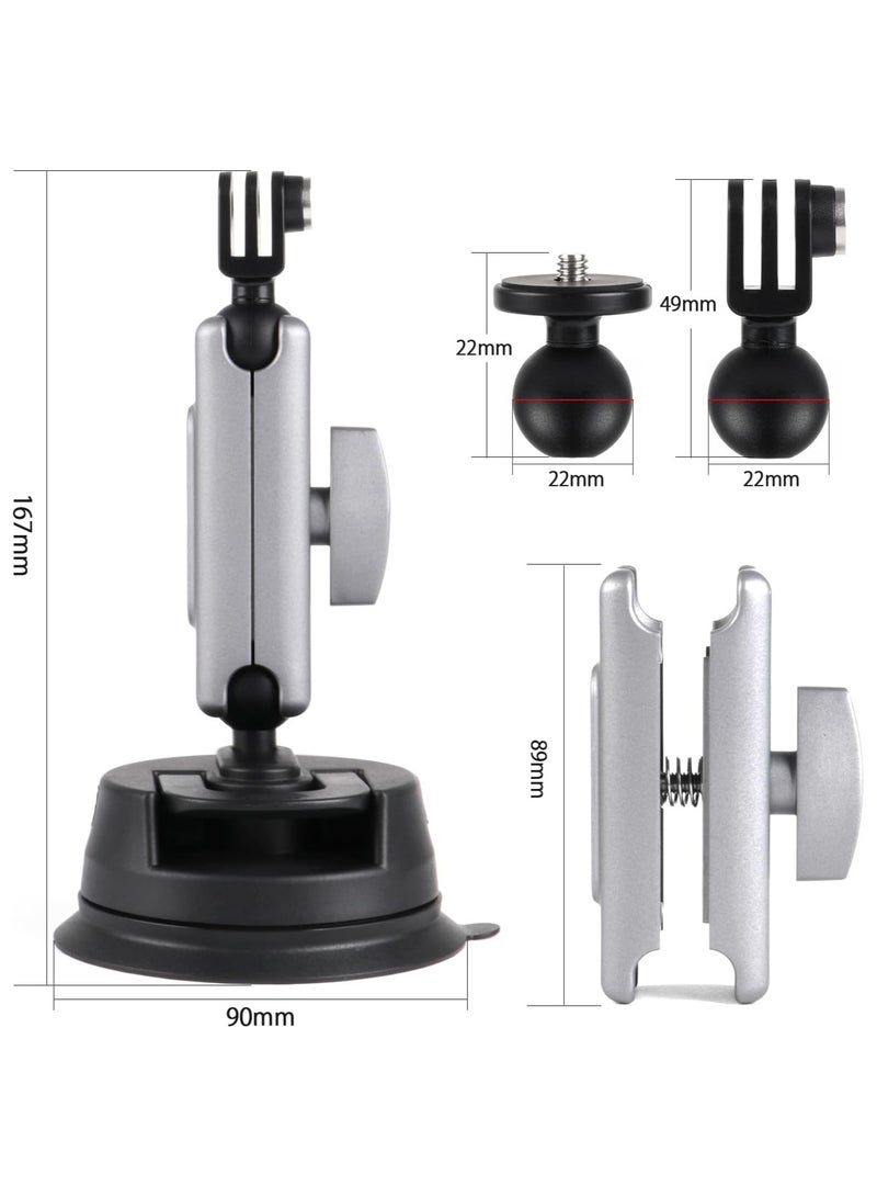 ارواق حامل شفط لكاميرات GoPro، حامل كاميرا الحركة في السيارة لكاميرات Insta360، محول رأس كروي مزدوج للزجاج الأمامي للسيارة والنافذة - Image 5