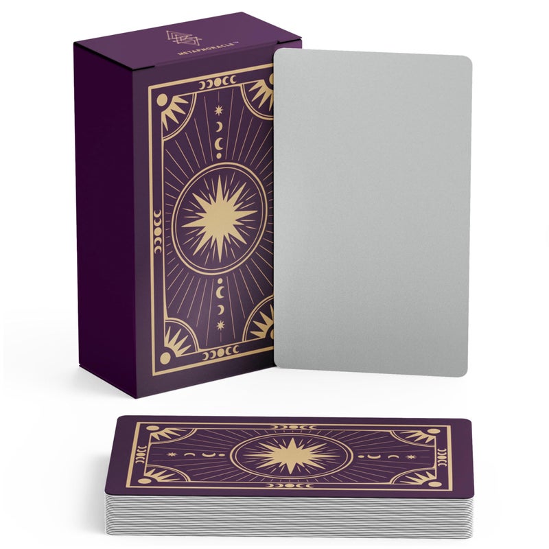Metaphoracle Create Your Own Oracle Cards DIY Blank Tarot Cards Deck of 80 Blank Oracle Cards with Celestial Gold Foil Design Standard Tarot Card Size 475 inches x 275 inches Purple - Image 3