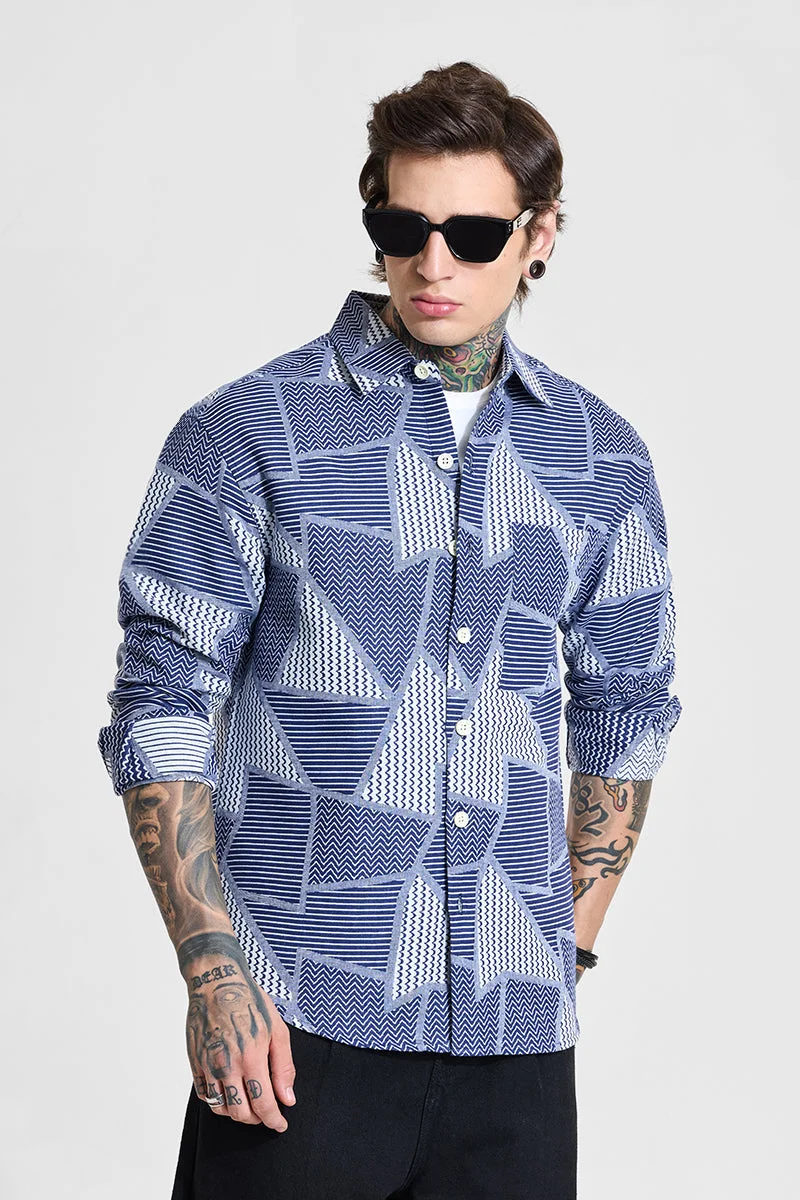 SNITCH Blue Geometric Relaxed Fit Overshirt