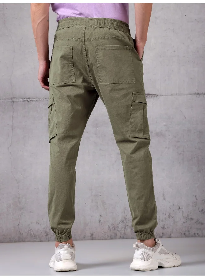 Beyoung Solid Tan Brown Regular Fit Cargo Pant for men