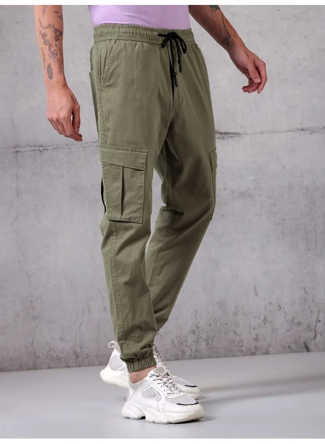 Beyoung Solid Tan Brown Regular Fit Cargo Pant for men