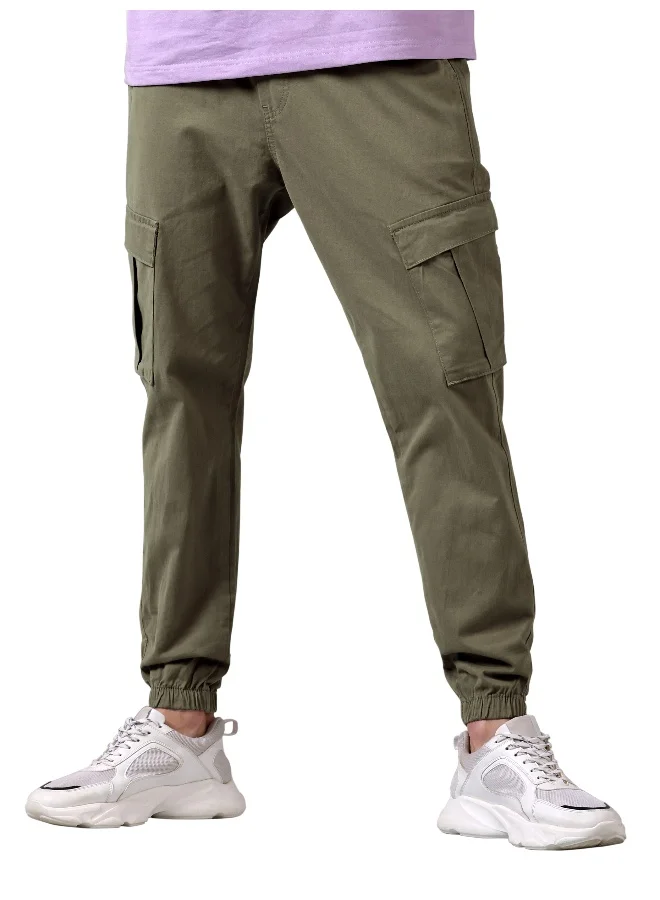 Beyoung Solid Tan Brown Regular Fit Cargo Pant for men