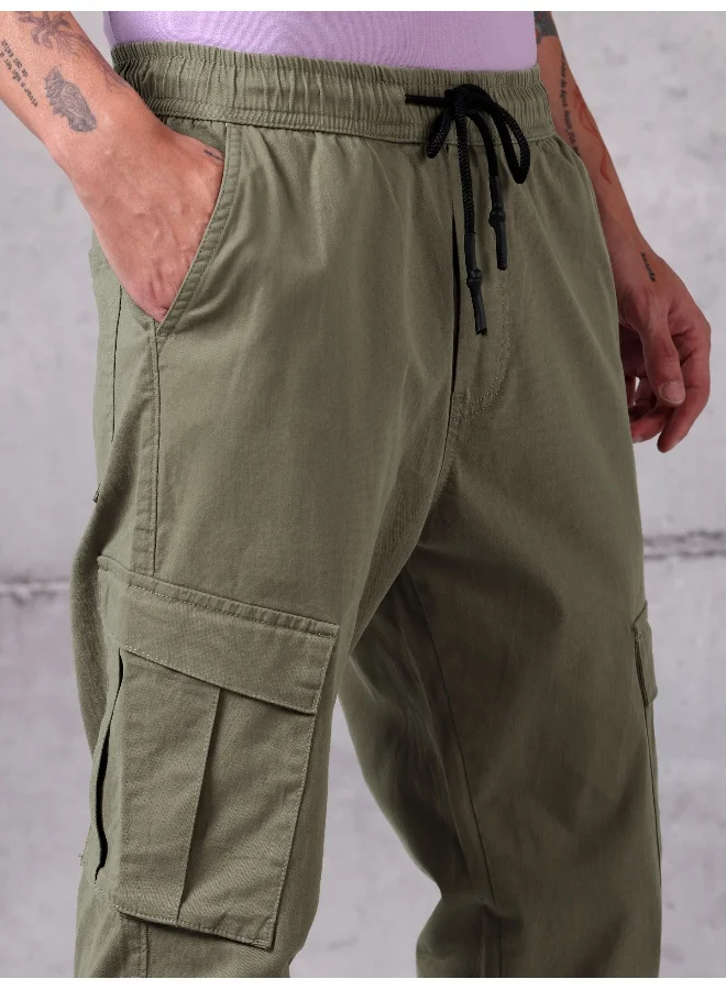 Beyoung Solid Tan Brown Regular Fit Cargo Pant for men
