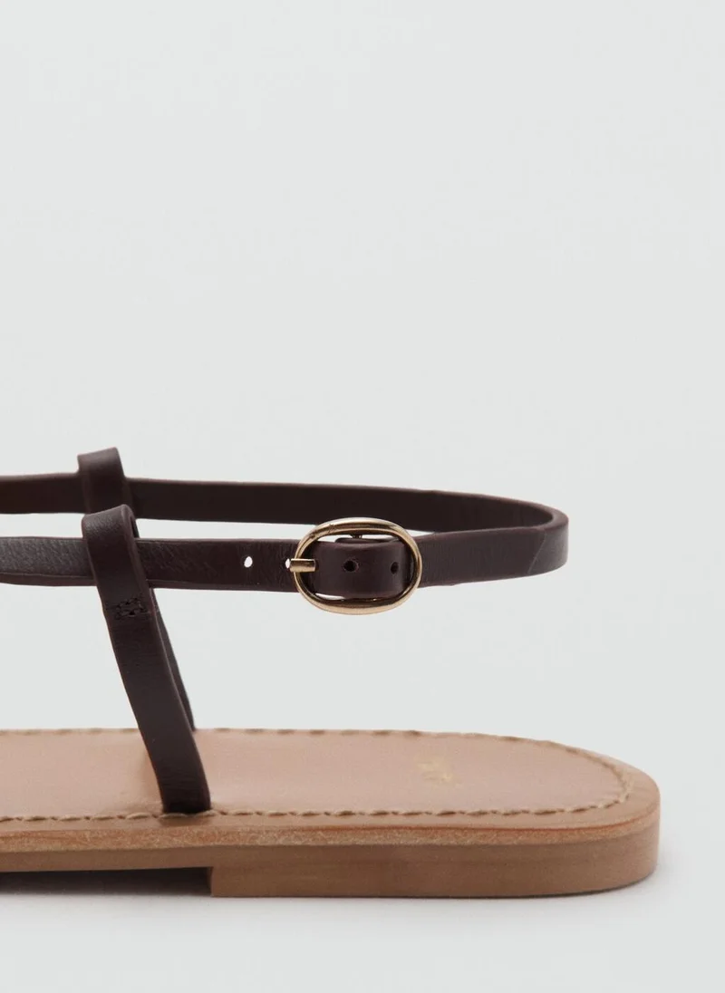 Mango 78-BURDEOS Leather Sandals With A Wide Strap for Women | Best Price UAE