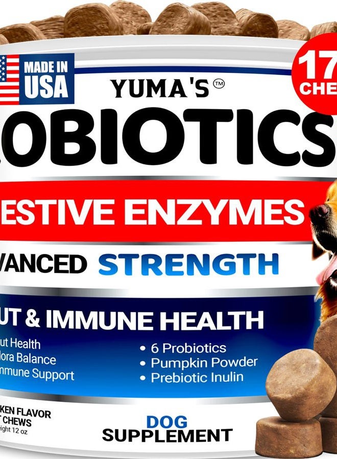YUMA'S Probiotics for Dogs and Digestive Enzymes - 170 Dog Probiotics Chews - Dog Probiotic - Anti Diarrhea, Upset Stomach & Gas Relief, Constipation, Canine Prebiotic - Pet Fiber Supplement - Gut Health - Image 1
