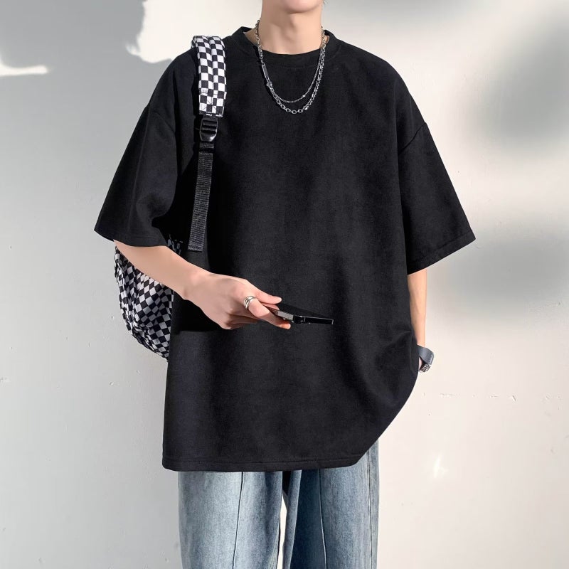 Suede Heavy Short-Sleeved T-Shirt Men'S Design American Retro Trendy Brand Trendy Short-Sleeved Summer - Image 1