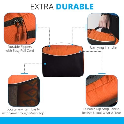 bago 7 Pcs Packing Cubes For Travel - 4 Packing Cube with 3 ZipLock Bags - Travel Cubes to Get Maximum Storage, Save Time & Effort to Pack - Happy Traveling (Orange) - Image 3
