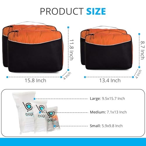 bago 7 Pcs Packing Cubes For Travel - 4 Packing Cube with 3 ZipLock Bags - Travel Cubes to Get Maximum Storage, Save Time & Effort to Pack - Happy Traveling (Orange) - Image 2