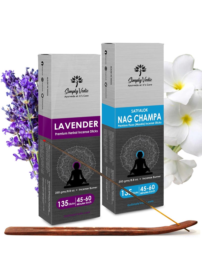 Simply Vedic - Simply Vedic Pack of 2 Incense Sticks (Lavender and Nag Champa) 500-Grams (Approx 270 Premium Incense Sticks + Incense Holder)| Lasts 60-Minutes, Ideal for Meditation, Yoga, Spirituality | - Image 1