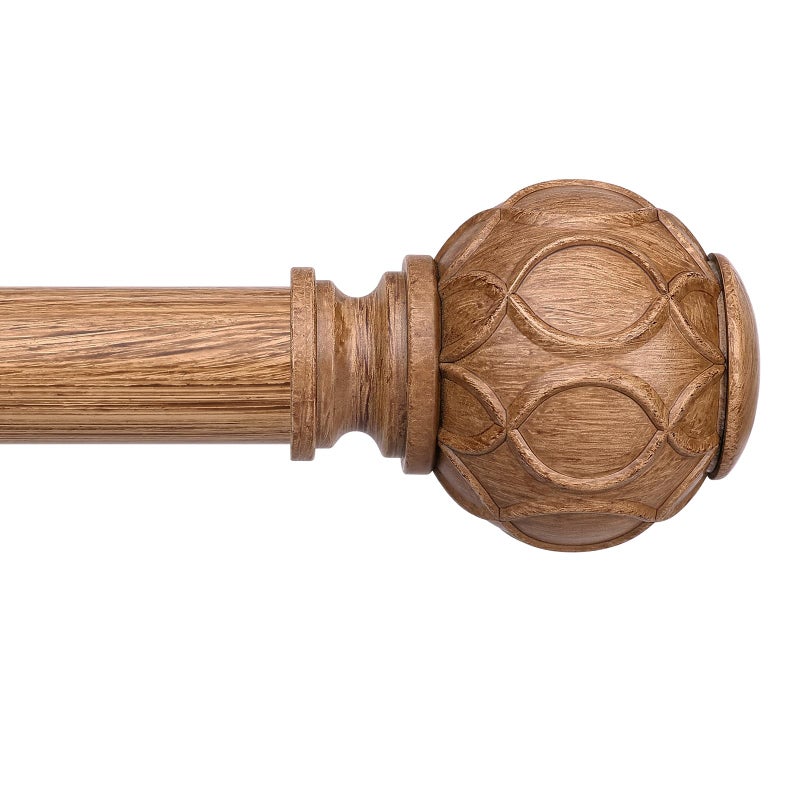 Wolistsa Wood Curtain Rods for Windows 48 to 84 Inch, Boho Vintage Decorative 1 Inch Wooden Curtain Rod, Adjustable Heavy Duty Rustic Farmhouse Drapery Pole with Netted Imitation Wood Grain Finials - Image 1