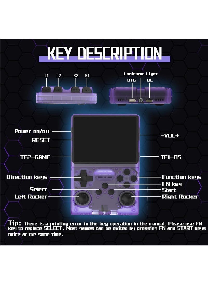 R36S Retro Handheld Gaming Console – 64GB Card – 3.5" IPS Screen – Portable Linux Emulator – Classic Games Player (Purple) - Image 4