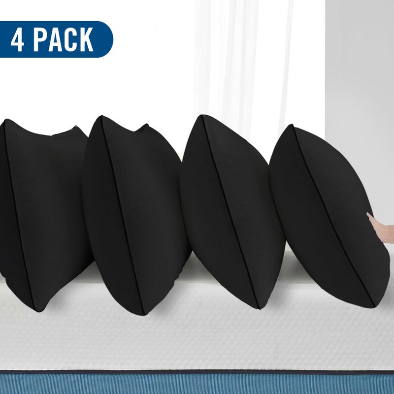 Higoom Standard Size Bed Pillows for Sleeping 4 Pack,Luxury Hotel Pillows,Comfortable and Supportive,Machine Washable,Suitable for Stomach,Back and Side Sleepers.(Black) - Image 2