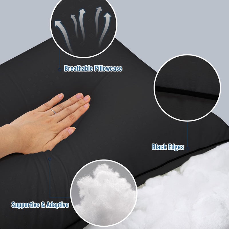 Higoom Standard Size Bed Pillows for Sleeping 4 Pack,Luxury Hotel Pillows,Comfortable and Supportive,Machine Washable,Suitable for Stomach,Back and Side Sleepers.(Black) - Image 4