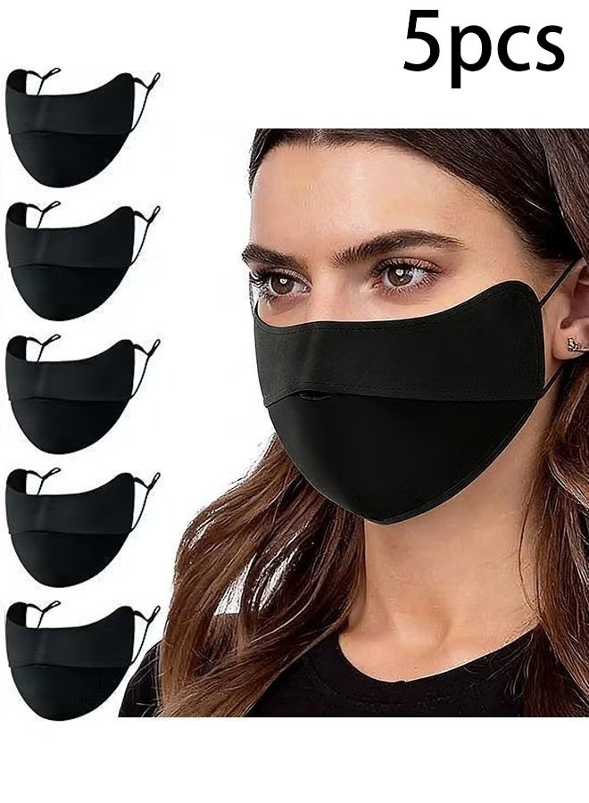 KANGLI 5 PCS Reusable High-quality Material Dustproof and Sun-Protective Mask Covers for Men & Women,  fabric with curved nose design for perfect fit. Two adjustable elastic loops for comfortable wearing without ear pressure. Black color, dust-proof, UV protection, washable & durable, ideal for daily commute and outdoor activities. - Image 1