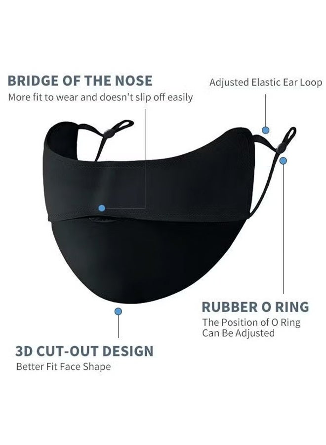 KANGLI 5 PCS Reusable High-quality Material Dustproof and Sun-Protective Mask Covers for Men & Women,  fabric with curved nose design for perfect fit. Two adjustable elastic loops for comfortable wearing without ear pressure. Black color, dust-proof, UV protection, washable & durable, ideal for daily commute and outdoor activities. - Image 4