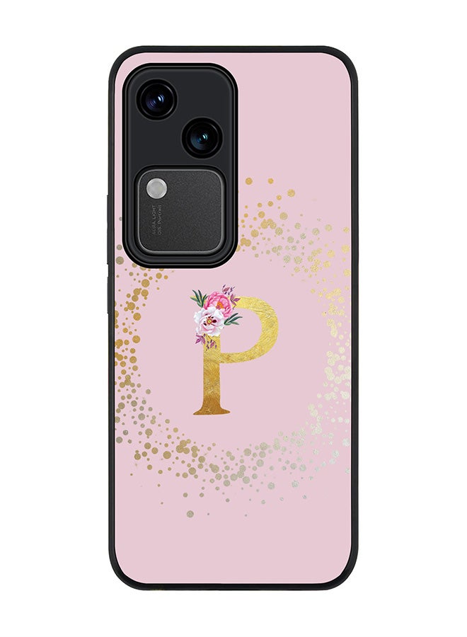 Stylizedd Rugged Black edge case for Vivo V30 5G, Slim fit Flexible Cover -  Custom Monogram Initial Letter Floral Pattern Alphabet - P  (Pink ) - Image 1
