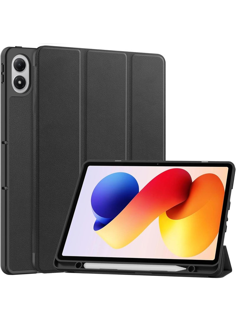 VKL Case Compatible with Xiaomi Redmi Pad 2 Pro 12.1 inch 2025 Tablet, Tri-Fold PU Leather Case with Auto Wake/Sleep, Soft TPU Back Shockproof Cover Built-in Pen Holder (Black) - Image 1