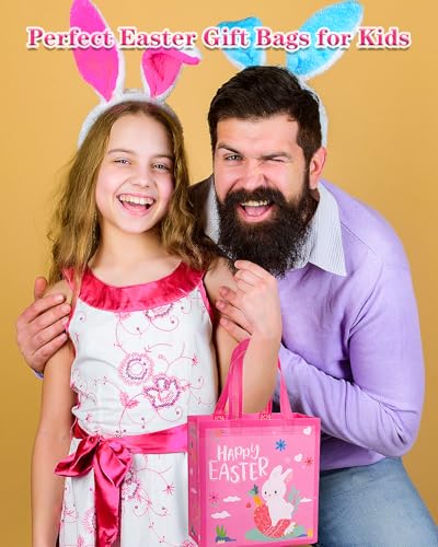 Jaywayang 4Pack Easter Non-woven Bags with Handle, Happy Easter Gift Bags for Kids, Reusable Goodie Bags, Rabbit Bunny Treat Bags, Party Supplies. - Image 5