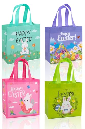 Jaywayang 4Pack Easter Non-woven Bags with Handle, Happy Easter Gift Bags for Kids, Reusable Goodie Bags, Rabbit Bunny Treat Bags, Party Supplies. - Image 1