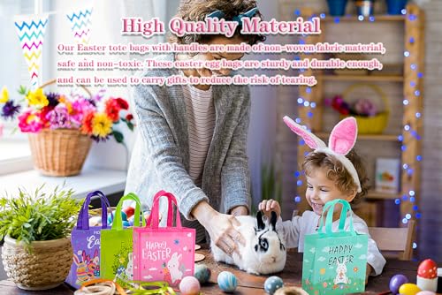 Jaywayang 4Pack Easter Non-woven Bags with Handle, Happy Easter Gift Bags for Kids, Reusable Goodie Bags, Rabbit Bunny Treat Bags, Party Supplies. - Image 3