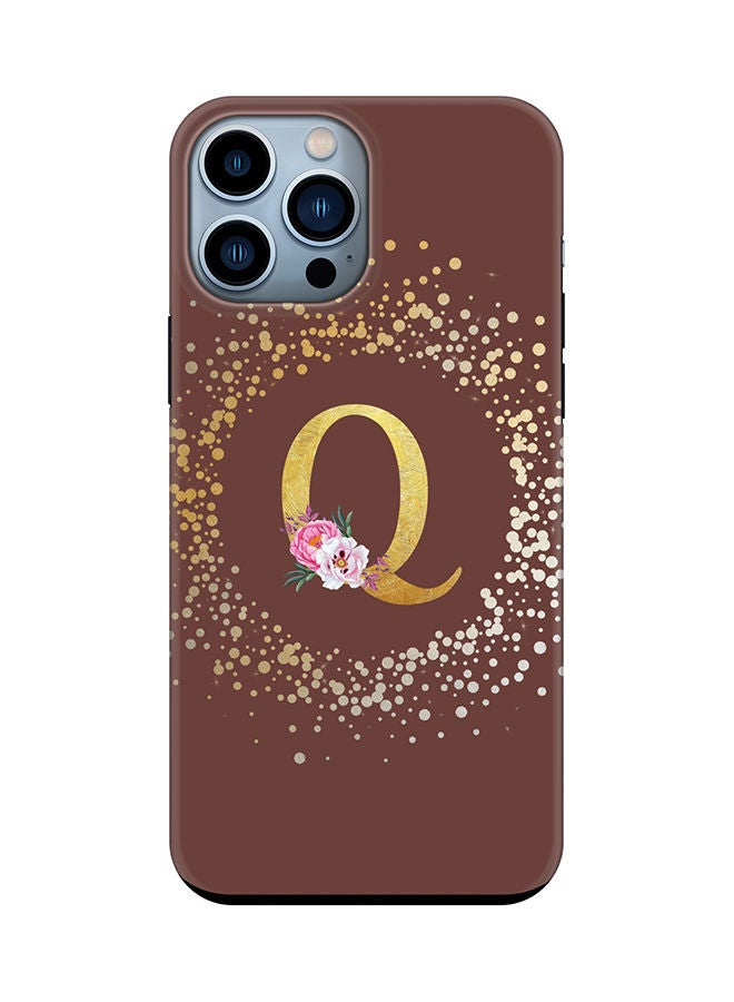 Stylizedd Monogram Tough Series for Apple iPhone 13 Pro Max Custom Initials Floral Pattern Tough Pro Dual Layer hybrid PC inner TPU protection Alphabet- Q (Brown) - Image 1
