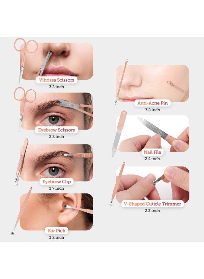 مجموعة تجميل الأظافر، ملحق تصفيف الأقدام، مقصات أظافر، مجموعة تصفيف احترافية، أدوات تجميل الأظافر 18 في 1 مع حقيبة سفر فاخرة للرجال والنساء، النسخة المطورة 2022، الذهبي الوردي - Image 3