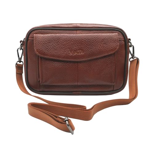 Vidlea Mens Handbag Cowhide Leather Messenger Bag Organizer Checkbook Wallet Purse with Wristlet Crossbody Shoulder Strap (Tan) - Image 2