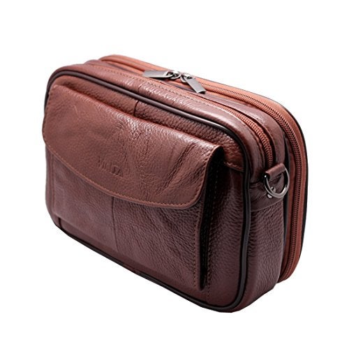 Vidlea Mens Handbag Cowhide Leather Messenger Bag Organizer Checkbook Wallet Purse with Wristlet Crossbody Shoulder Strap (Tan) - Image 5