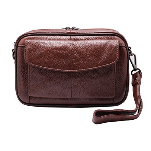 Vidlea Mens Handbag Cowhide Leather Messenger Bag Organizer Checkbook Wallet Purse with Wristlet Crossbody Shoulder Strap (Tan) - Image 3