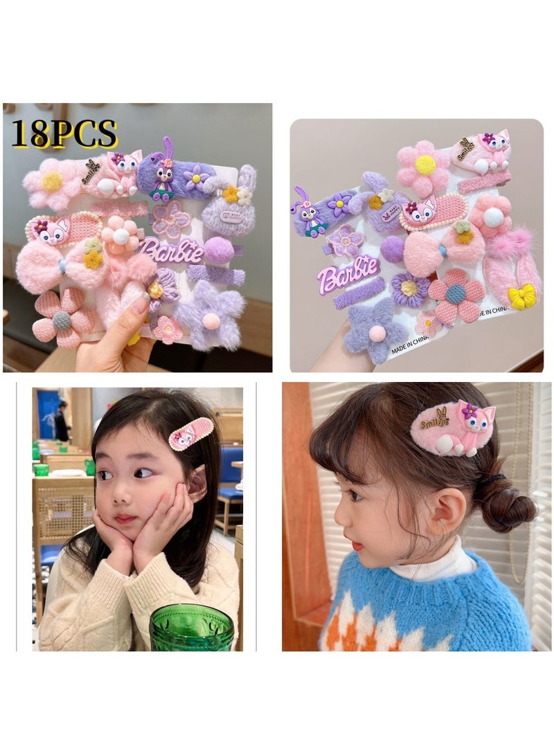 18 PCS Cute Hair Clips Fashion Girls Hair Accessories Colorful Plush Hair Clips Non-slip Metal Snap Pins for Girls Kids Teens Toddlers - Image 1