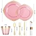 Bestluck 350 PCS Burgundy and Gold Plastic Plates Disposable Dinnerware Set for 50 Guests 100 Disposable Plates 150 Silverwares 50 Cups 50 Napkins for Wedding Party Graduation - Image 4