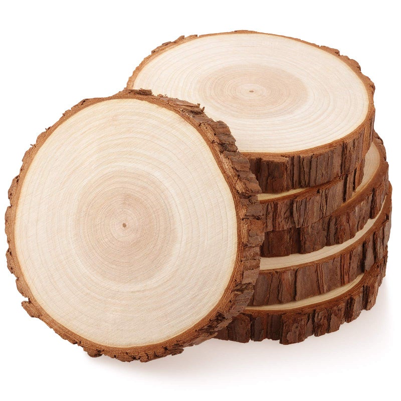 Fuyit Unfinished Wood Slices for Centerpieces 6Pcs 663 Inch Natural Wooden Round Discs with Bark for Rustic DIY Crafts Table Base Wedding Decoration