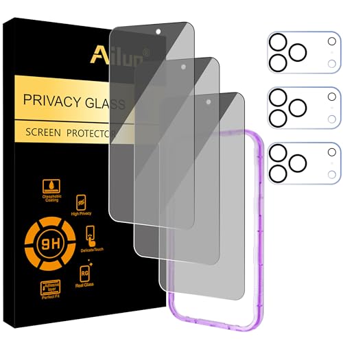 Ailun 3 Pack for iPhone 17 Pro Max Privacy Screen Protector [6.9 inch]+ 3 Pack Camera Lens Protector with Installation Frame,Dynamic Island Compatible,Anti Spy Tempered Glass[9H Hardness]-HD - Image 1