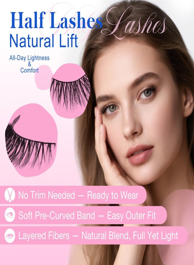 Bepholan Half False Eyelashes Natural Look 3D Cat Eye Lashes 7 Pair Thin Soft Clear Band Cat Eye Lashes Fluffy Faux Mink Eyelashes Easy to Apply(BH306) - Image 4