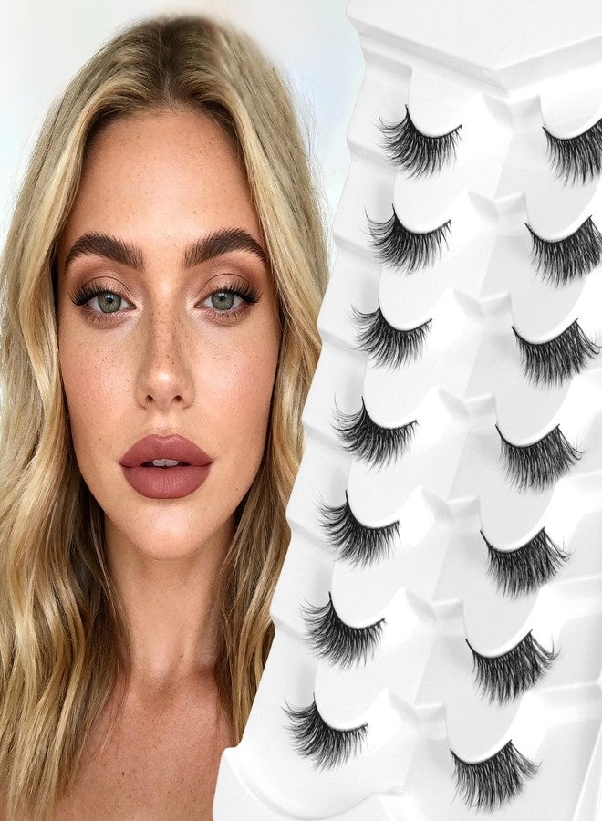 Bepholan Half False Eyelashes Natural Look 3D Cat Eye Lashes 7 Pair Thin Soft Clear Band Cat Eye Lashes Fluffy Faux Mink Eyelashes Easy to Apply(BH306) - Image 1