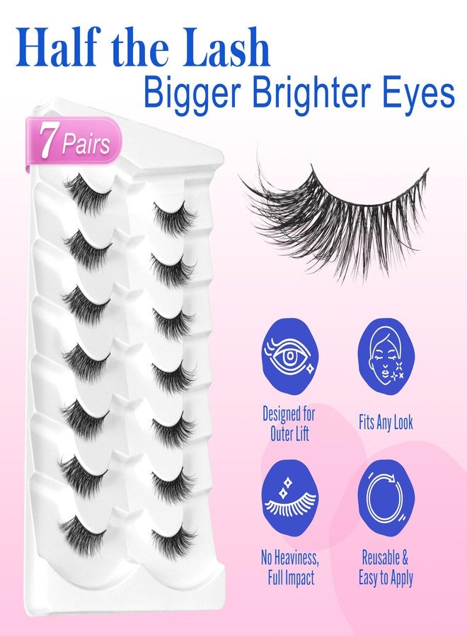 Bepholan Half False Eyelashes Natural Look 3D Cat Eye Lashes 7 Pair Thin Soft Clear Band Cat Eye Lashes Fluffy Faux Mink Eyelashes Easy to Apply(BH306) - Image 2