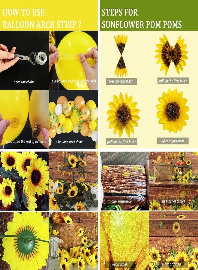 BORAMDO Sunflower Birthday Party Decoration Pack (including Backdrop, Tablecloth, Artificial Sunflowers and A Garland, Cake Topper, Balloon Garland Arch, Foil Balloon, Yellow Tissue Paper Flowers and Fans)… - Image 4