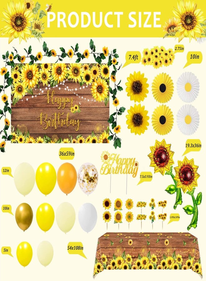 BORAMDO Sunflower Birthday Party Decoration Pack (including Backdrop, Tablecloth, Artificial Sunflowers and A Garland, Cake Topper, Balloon Garland Arch, Foil Balloon, Yellow Tissue Paper Flowers and Fans)… - Image 3
