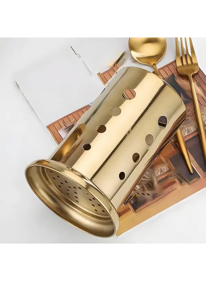 Golden Kitchen Utensil Organizer Stainless Steel Cutlery Holder For Spoons Chopsticks - Image 5