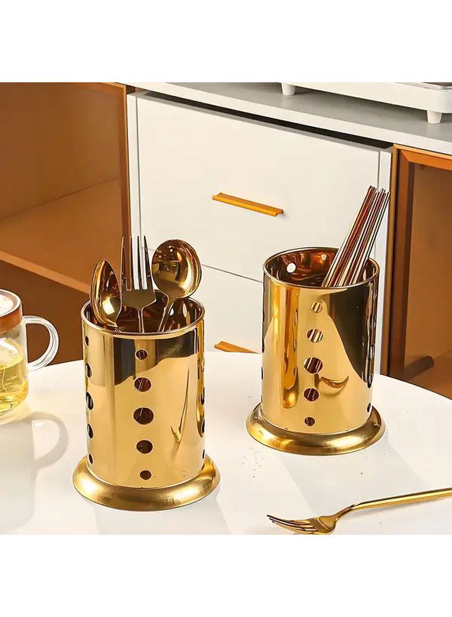 Golden Kitchen Utensil Organizer Stainless Steel Cutlery Holder For Spoons Chopsticks - Image 1
