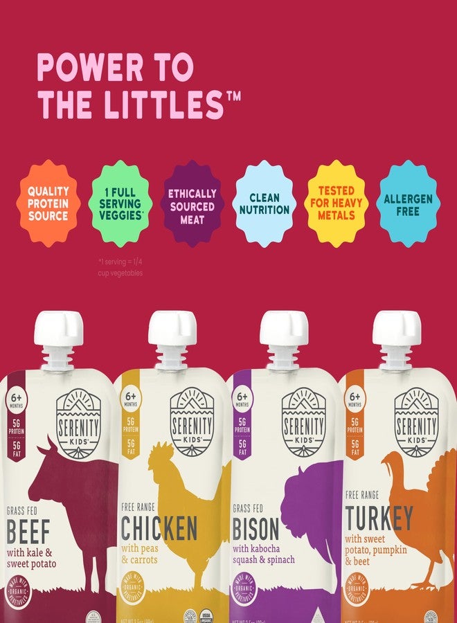 Serenity Kids 6+ Months Baby Food Pouches - Ethically Sourced Meat & Organic Veggies - High Protein Savory Baby Puree Pouches for Baby Snacks - 3.5 Oz, 8 Pack - Image 3