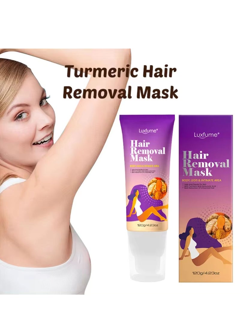 Luxfume 120g Hair Removal Cream for Arms Legs and Underarms Hair Removal Sensitive Hair Removal Cream Effective and Painless Soothing and Brightens Skin Turmeric Hair Removal Mask Cream  - Image 2