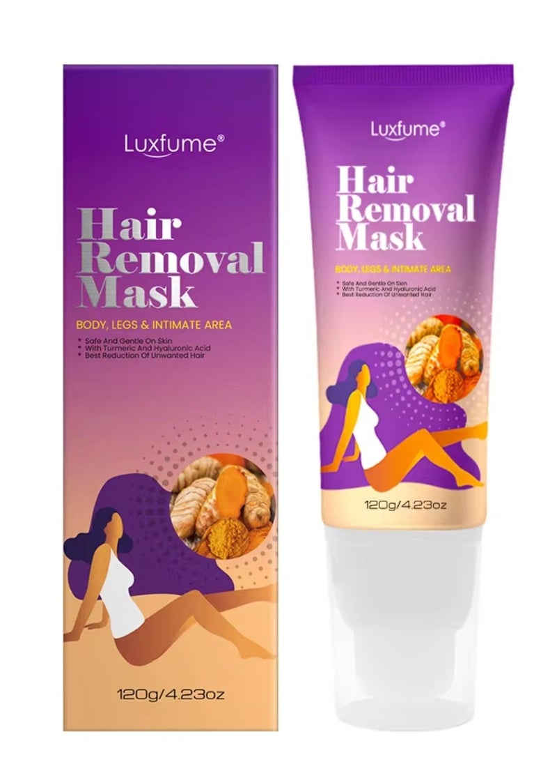 Luxfume 120g Hair Removal Cream for Arms Legs and Underarms Hair Removal Sensitive Hair Removal Cream Effective and Painless Soothing and Brightens Skin Turmeric Hair Removal Mask Cream  - Image 1