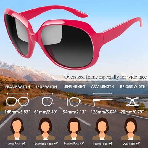 Joopin Oversized Rose Red Sunglasses Polarized, Ladies Full Coverage Sun Glasses, Fashion Big Shades for Woman, Large Pink Sunnies UV Protection - Image 4