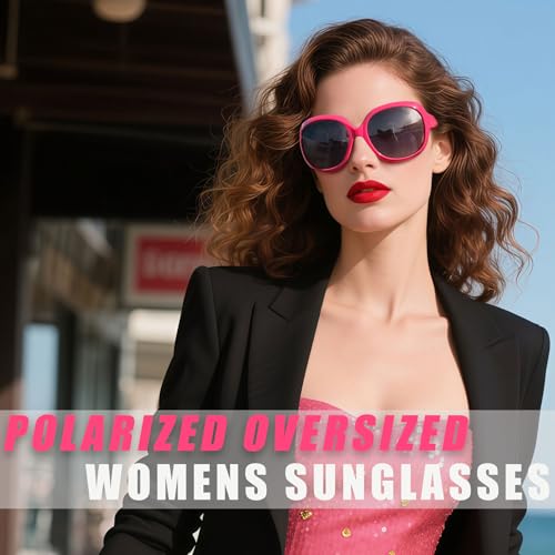 Joopin Oversized Rose Red Sunglasses Polarized, Ladies Full Coverage Sun Glasses, Fashion Big Shades for Woman, Large Pink Sunnies UV Protection - Image 2