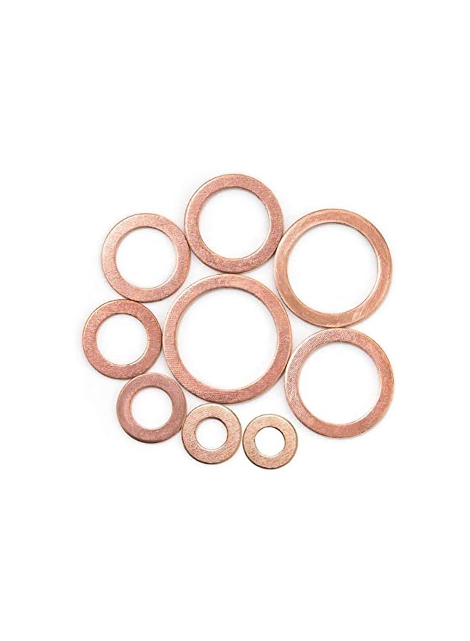 Generic 200 Pieces Copper Washers Assortment Kit, 9 Sizes Metric Sealing Copper Washer Set Flat Ring Sump Plug Oil Seal Gasket Sealing Fitting Washers (M5 M6 M8 M10 M12 M14) - Image 4