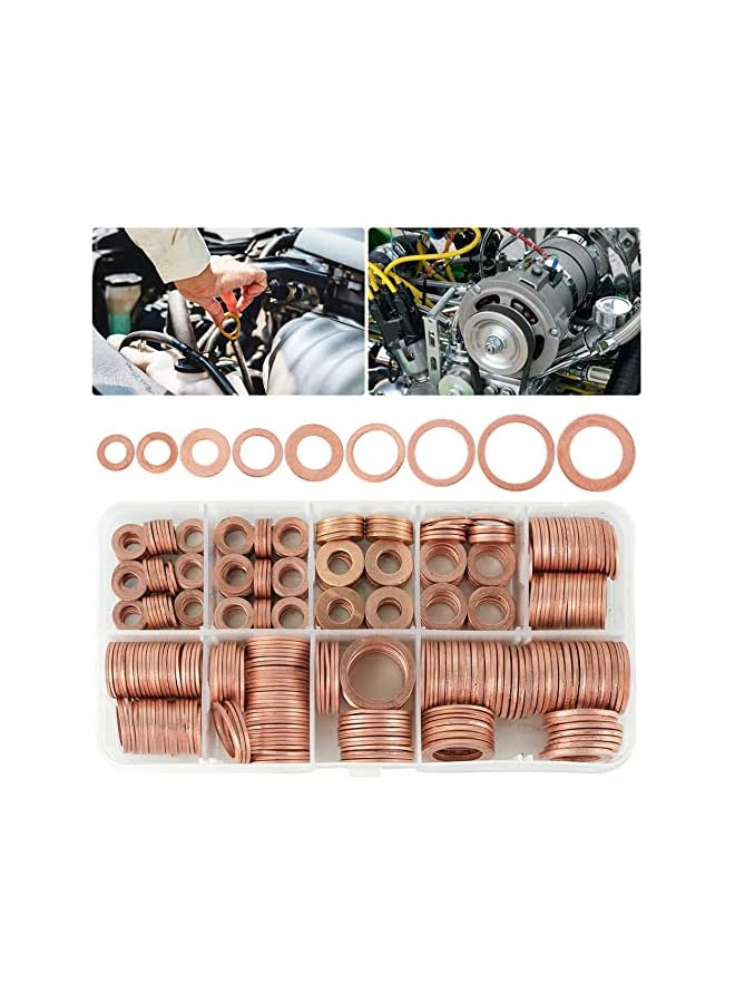 Generic 200 Pieces Copper Washers Assortment Kit, 9 Sizes Metric Sealing Copper Washer Set Flat Ring Sump Plug Oil Seal Gasket Sealing Fitting Washers (M5 M6 M8 M10 M12 M14) - Image 5