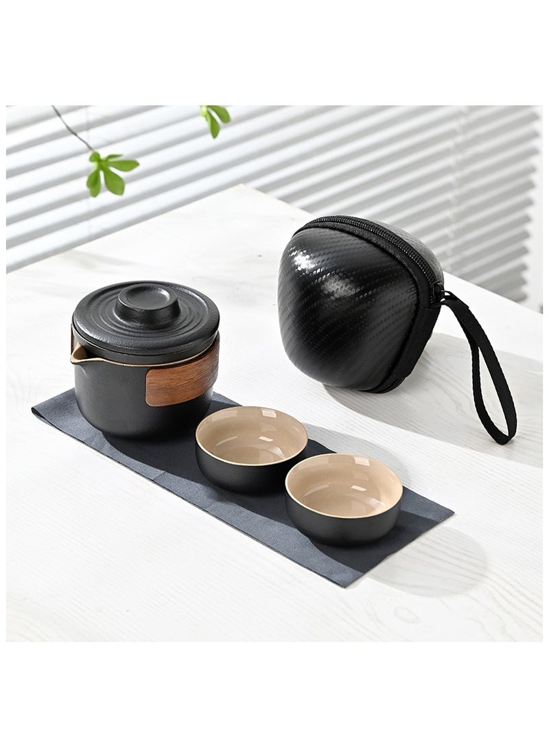 Mini Travel Ceramic Tea Pot Set Chinese Kung Fu Teapot, 1 Pot 2 Cups Porcelain Teacup with Tea Infuser Portable Bag for Outdoor Picnic Hotel  - Image 1