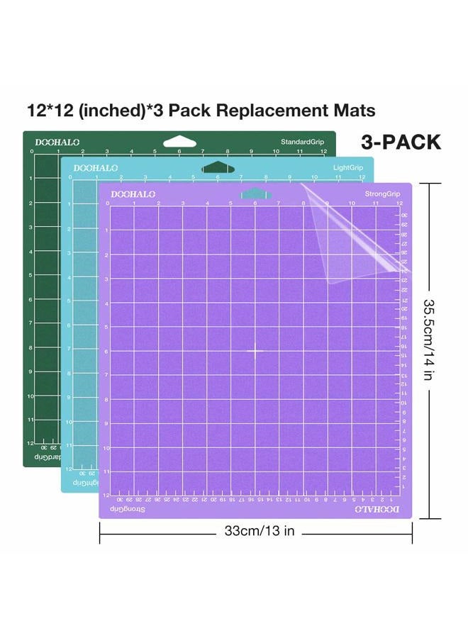 DOOHALO Cutting Mat Compatible with CricutExplore Air2/One Smart Cutting Maker Machine Expression 12 X 12 inch 3 Pack Replacement Variety Adhesive Vinyl Mats Lightgrip Standardgrip Stronggrip - Image 2